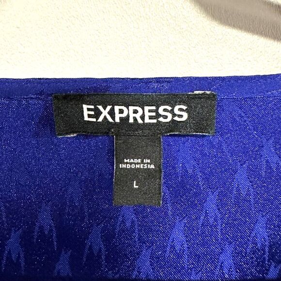 Express Jacquard Satin Tie-Waist Long Sleeve Mini Dress – Royal Blue L - Picture 6 of 7